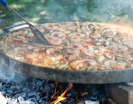 Preparing paella